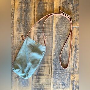 Light Green Linen Crossbody Bag with Leather Strap